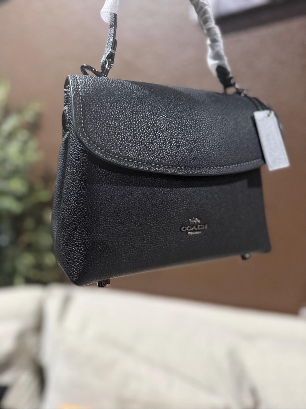 Coach Emory Black Pebbled Leather Shoulder Bag with Top Handle